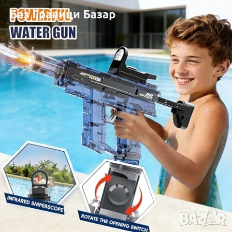 Нов Електрически воден пистолет LED 470 мл далекобоен син за деца лято игри , снимка 6 - Други - 54092330