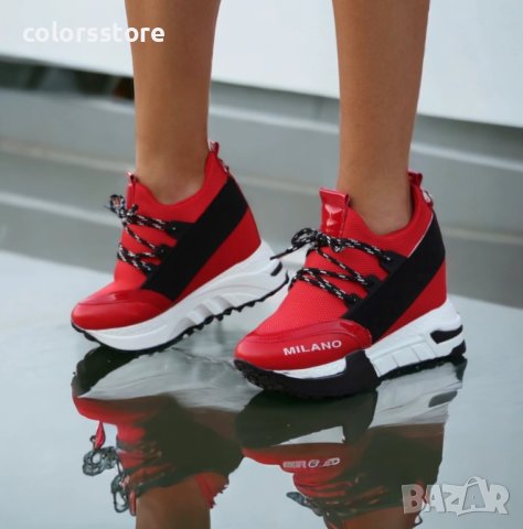 Кецове на платформа - червено с бяло ходило - F-121, снимка 2 - Кецове - 39475253