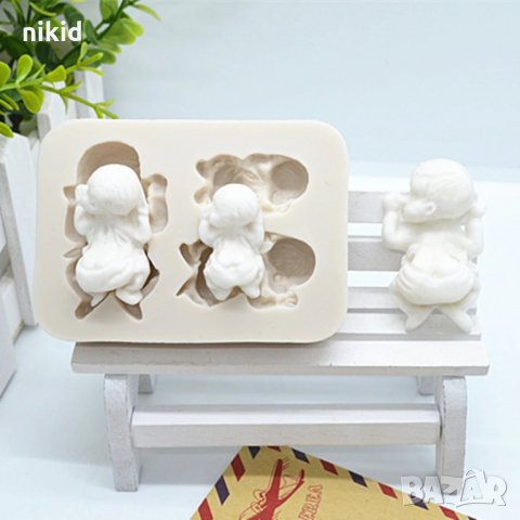 силиконов молд форма бебе 3 бебета за пита кръщене украса торта с фондан шоколад, снимка 2 - Форми - 16134607