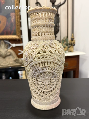 Индийска филигранна ваза от сапунен камък. №7994, снимка 7 - Антикварни и старинни предмети - 53944803