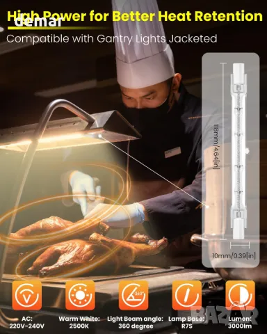 BrightArk Лампи за Храна: 500W, 240v J118 R7S, Безопасни, 4бр., снимка 3 - Други - 49809921