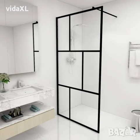 vidaXL Преграден параван за баня, закалено стъкло, черен, 100x195 см, снимка 2 - Душове - 56146158
