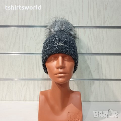 Нова зимна дамска шапка СилвърСтар тъмносив меланж без подгъв в помпон/пух, снимка 10 - Шапки - 35512382