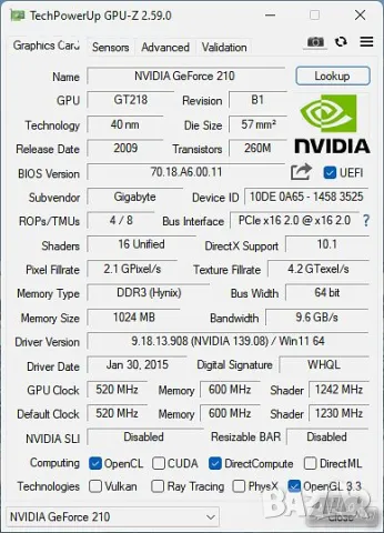 Видео карта NVidia GeForce Gigabyte N210 HDMI 1024MB GDDR3 64bit PCI-E, снимка 11 - Видеокарти - 48872882