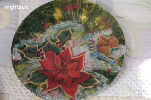 Три декоративни коледни чинии, ръчна изработка с декупаж, снимка 4 - Декорация за дома - 52321580