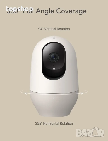 Чисто нова камера Nooie 360 ​​Cam 2, 2к резолюция, 8х увеличение. Бебефон, видеонаблюдение на дома.., снимка 3 - IP камери - 52688254