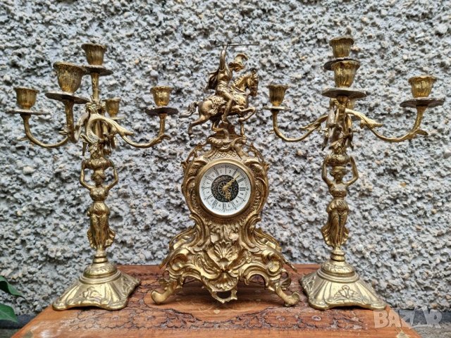 Антикварен Бронзов Часовник и Свещници "1960г" 