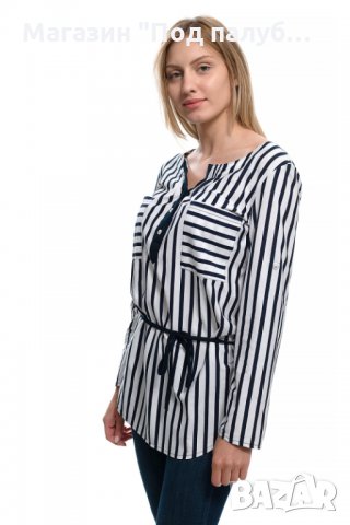 Нова дамска моряшка риза тип туника на тъмносиньо и бяло райе, снимка 5 - Ризи - 28296062