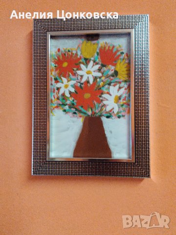 "Ваза с цветя" акрил, снимка 2 - Картини - 37044008