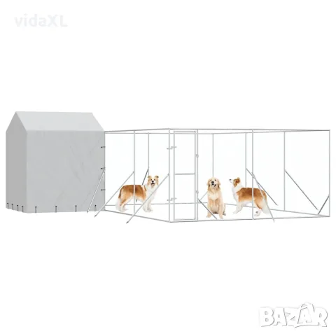 vidaXL Външна клетка за куче с покрив сребриста 6x6x2,5 м стомана, снимка 3 - За кучета - 56146863