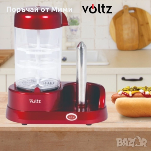 Уред за хот-дог с приставка за 6 яйца Voltz, 365W, Незалепващо покритие, Червен 24 месеца гаранция