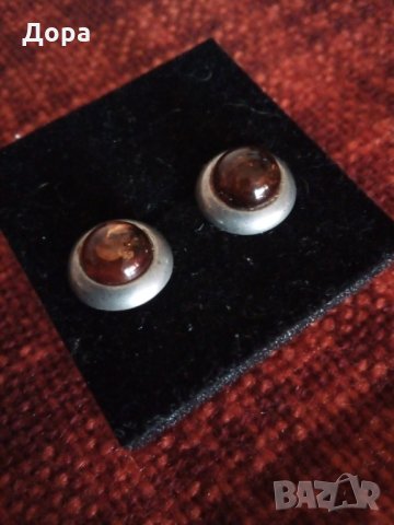 Старинни авторски сребърни обеци с естествен кехлибар 