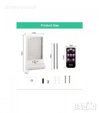 48 диода Външна Соларна LED лампа със сензор за двжение, снимка 11 - Соларни лампи - 34272240