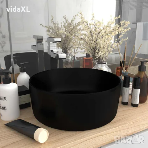 vidaXL Луксозна кръгла мивка, матово черна, 40x15 см, керамика, снимка 2 - Мивки - 56146119