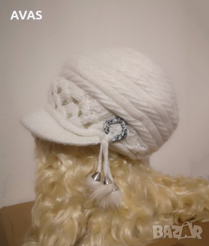Нова шапка Ангора+Вълна зимна дамска бяла