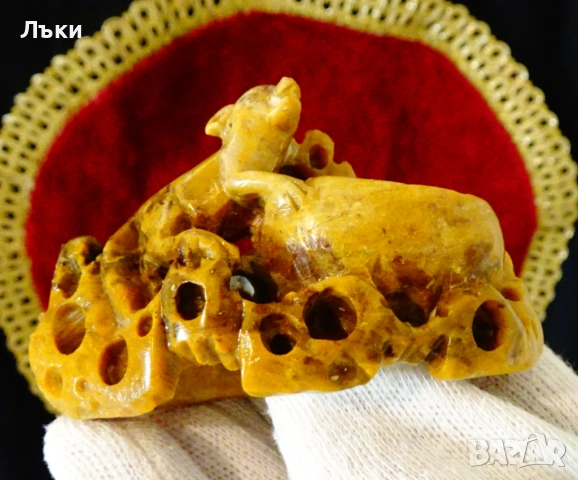 Мастилница от сапунен камък с прасенце. , снимка 3 - Антикварни и старинни предмети - 54058931