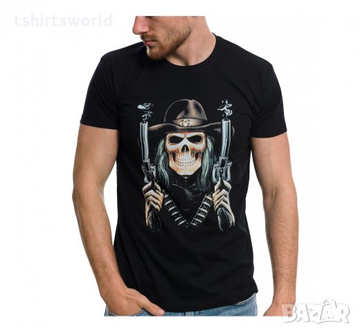 Нова мъжка тениска с дигитален печат Череп с пистолети, снимка 5 - Тениски - 29050863