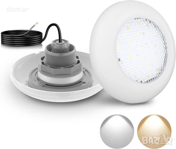 LED осветление за басейн LyLmLe с външна резба 5 см, 3000K и 6000K, Ø190 мм, 12V AC