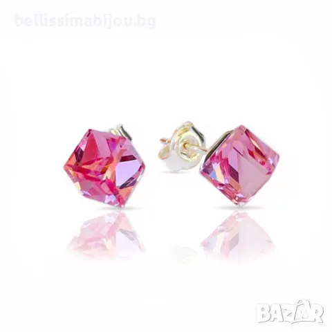 Розови Сребърни Обеци с кристали Сваровски/Swarovski