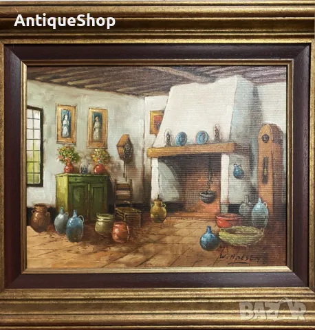 Картина, масло, платно, натюрморт, селска, къща, Hoesen, натюрморт , снимка 2 - Картини - 50428705