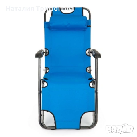 Сгъваем син шезлонг с възглавница - комфорт и релакс, снимка 2 - Градински мебели, декорация  - 54174498