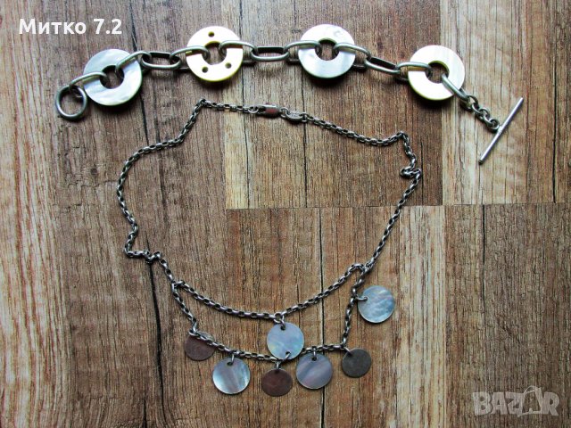 сребърен комплект колие и гривна със седеф, снимка 5 - Бижутерийни комплекти - 30975900