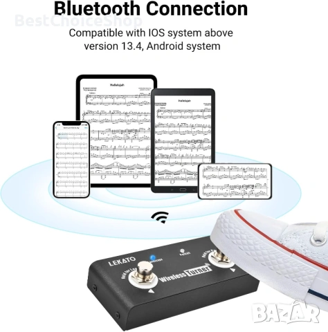 LEKATO Безжичен педал за превключване на страници Bluetooth. LEKATO Loop Pedal Tuner Switch Control, снимка 8 - Друга електроника - 54259914