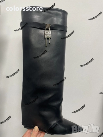 Ботуши на платформа - черна кожа - K-80 