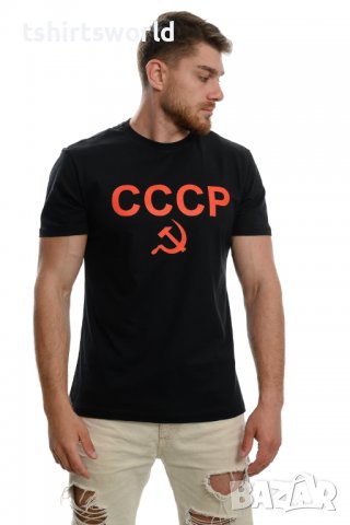 Нова черна мъжка тениска с трансферен печат СССР, Русия, снимка 6 - Тениски - 37673788