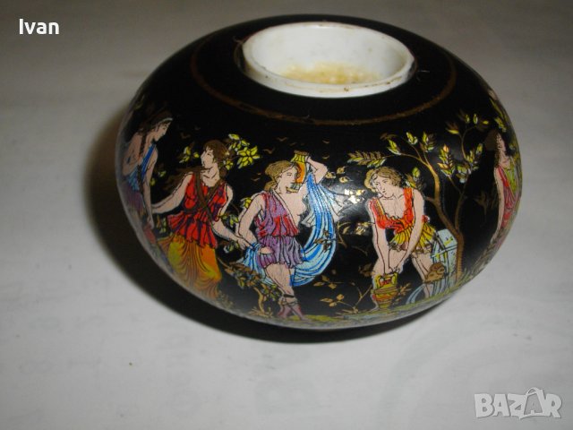 Малък Ръчно Рисуван Свещник-Керамика с Глазура-Гръцка Митология