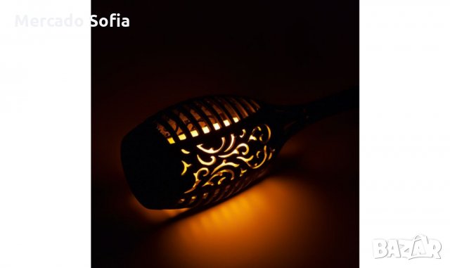 Соларен фенер LED факел с ефект на пламък пластмаса черен 49 см , снимка 3 - Соларни лампи - 31909810