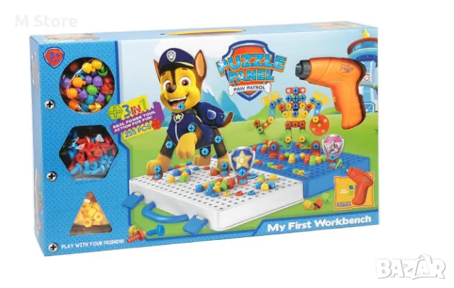 Детски конструктор, Мозайка, С винтоверт, Пес Патрул, 255 части, снимка 2 - Конструктори - 48101247