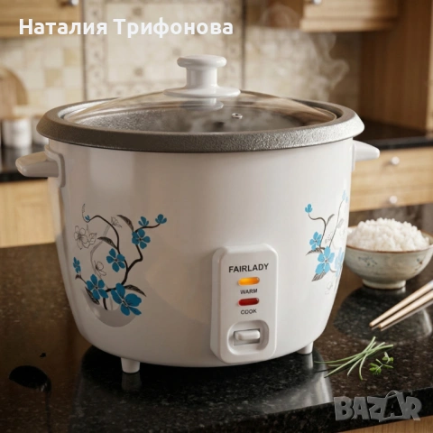Компактен електрически оризовар 0.6 л с функция готвене и поддържане на топло