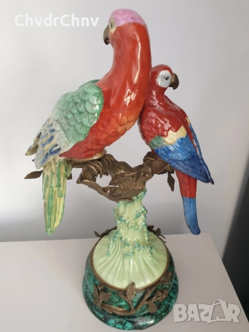 41см-3кг китайска порцеланова фигура с бронз/птици-папагали/Wong Lee 1895/стара статуетка, снимка 2 - Антикварни и старинни предмети - 51475516