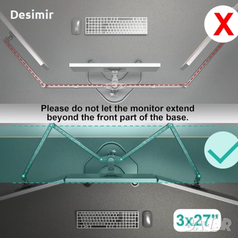 Стойка за 3 монитора WALI – свободностояща, до 27", VESA, снимка 5 - Други - 53028097