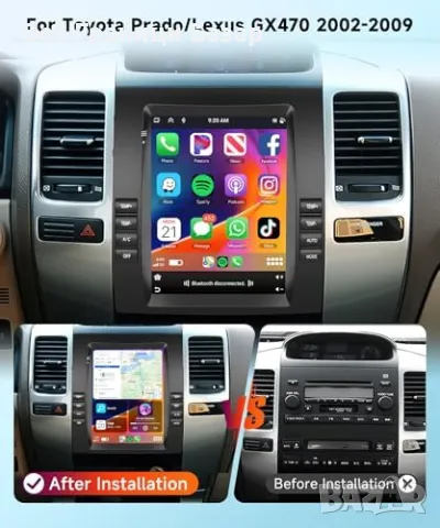 Нова 9.7" Android 13 CarPlay GPS мултимедия за Toyota Prado 120 кола, снимка 2 - Друга електроника - 49405836