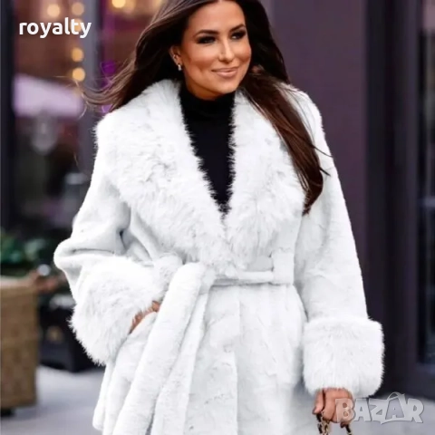 Дамско еко-палто с колан и шал яка