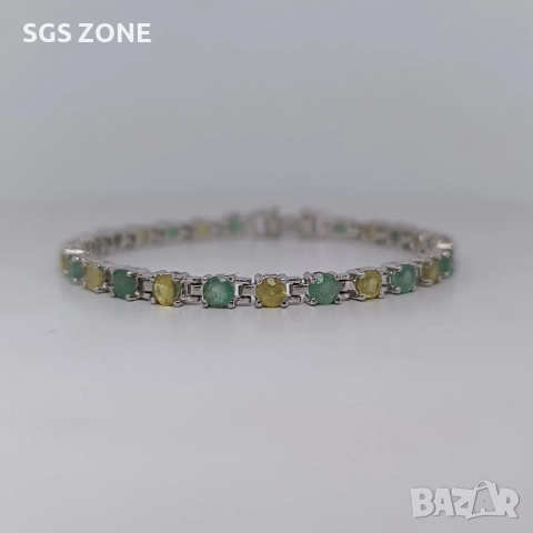 Сребърна гривна с изумруди и жълти сапфири, снимка 10 - Гривни - 52560797