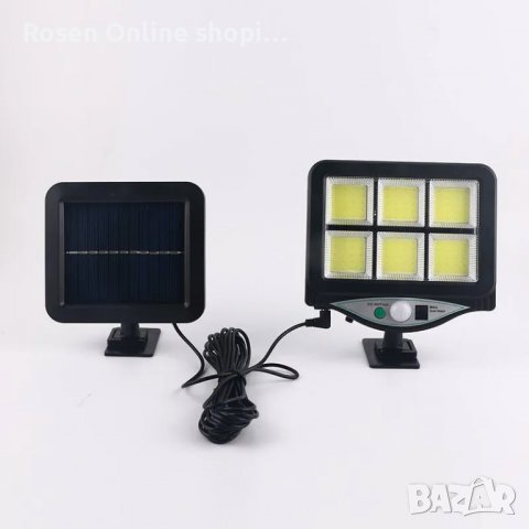 Сензорна лампа 120 диода,отделен соларен панел с 5 метра кабел и дистанционно управление BK-128 6COB, снимка 8 - Соларни лампи - 38266903