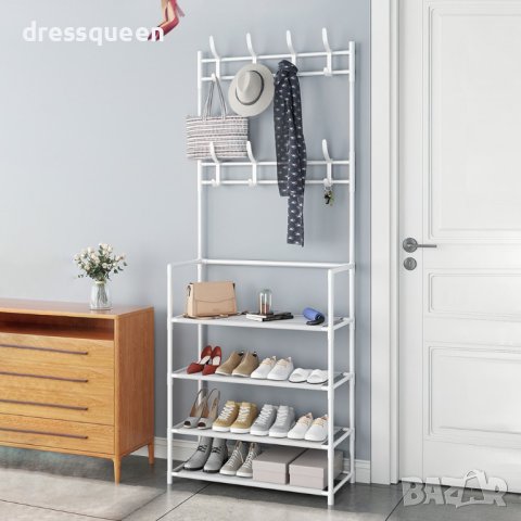4071 Етажерка за обувки с 4 рафта и закачалки за дрехи, снимка 6 - Етажерки - 42155012