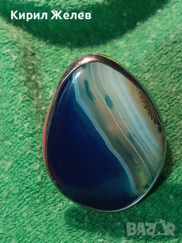 ШАРМАНТЕН РЕГУЛИРУЕМ ПОСРЕБРЕН МЕДЕН ПРЪСТЕН с ОГРОМЕН ШЛИФОВАН КРАСИВ АХАТ 44112, снимка 11 - Пръстени - 46505115