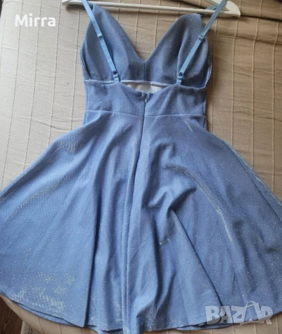 Къса синя бутикова рокля с брокат, снимка 2 - Рокли - 51026844