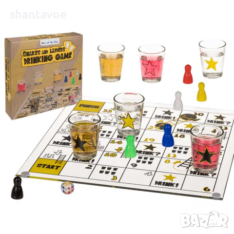 Стъклена алкохолна игра Змии и стълби с шотове