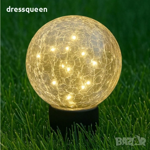 1253070 Стилна стъклена лампа със соларен панел и стойка (15 см), снимка 4 - Соларни лампи - 54070041