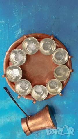Меден, бакърен сервиз за кафе от 11 части. , снимка 4 - Антикварни и старинни предмети - 42630507