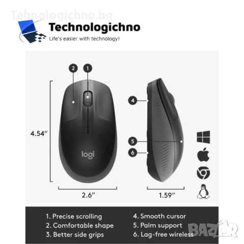 Мишка Logitech M190 Full-size Black/Gray, снимка 8 - Клавиатури и мишки - 50545366