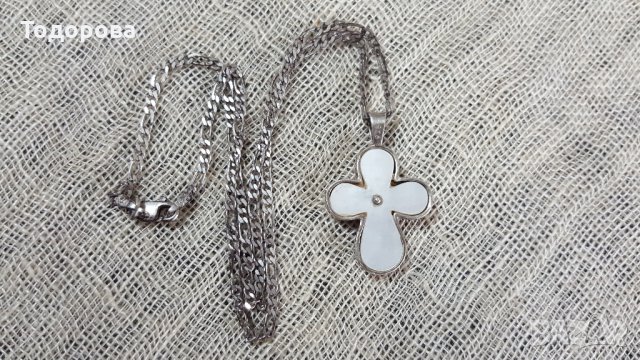 Сребърно кръстче с позлата и седеф, снимка 3 - Антикварни и старинни предмети - 31031225