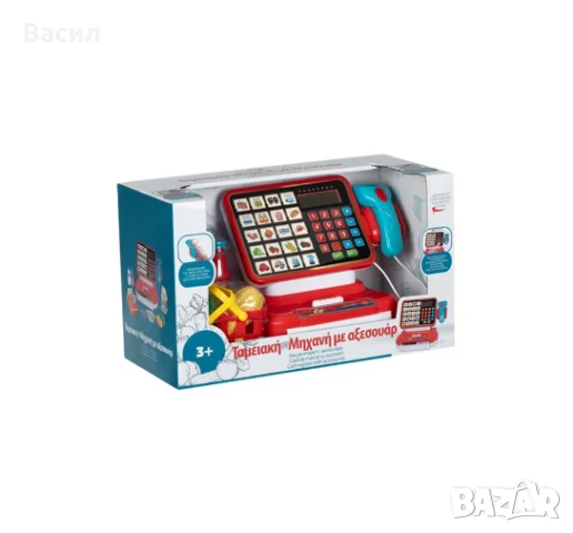 Детски касов апарат с банкноти, светлина, звук и скенер за деца над 3 годишна възраст, снимка 1