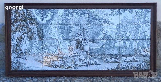 Голямо порцеланово пано на ловна тематика Mosa Holland антика уникат , снимка 2 - Декорация за дома - 38426027