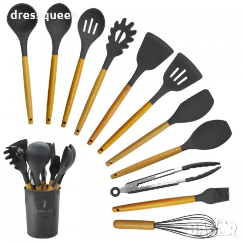 2776Силиконови кухненски прибори 12бр с поставка, снимка 5 - Прибори за хранене, готвене и сервиране - 30378961